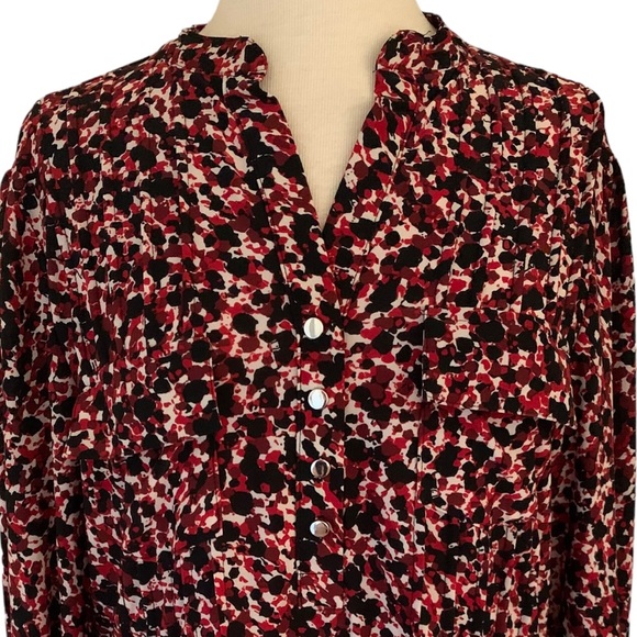 COCOMO 1X Red Black 3/4 sleeve Plus Size women's Pintuck Blouse tunic - Picture 9 of 14